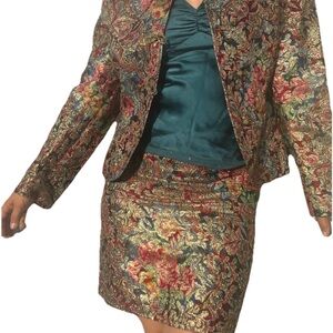 Vintage rare multicolor gold brocade Ungaro dress skirt blazer jacket suit XS